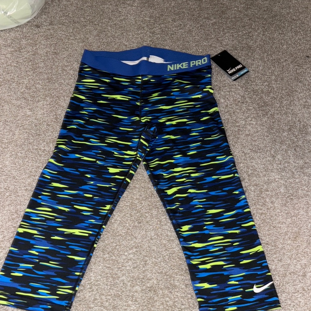 Nike Pro Blue and Green Patterned Leggings Bnwt